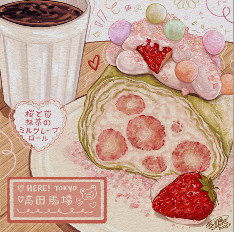 sakura + strawberry mille crepe roll